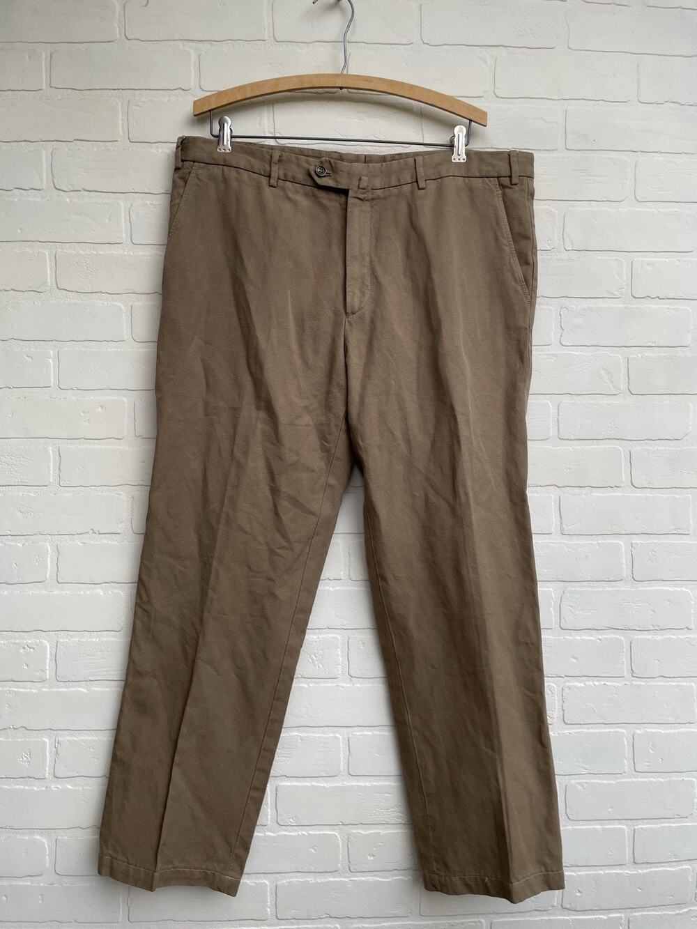 Lora Piana Kahki Pants Men’s Size 56 Italy Cotton Flax Blend